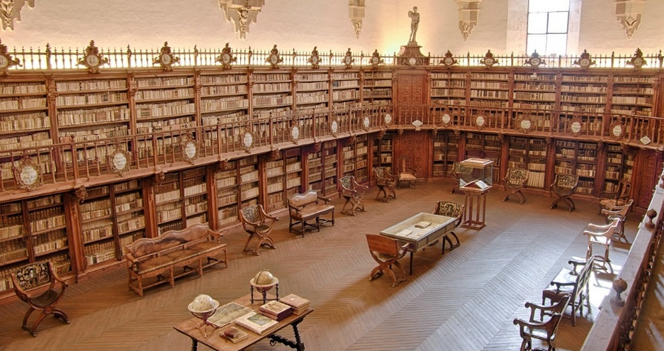 Biblioteca Geral Histórica, da Universidade de Salamanca (Espanha) – A origem da biblioteca data do século 13, quando nasceu o centro de estudo Salmantino. Já como biblioteca universitária, o prédio recebeu no século 18 a maior parte do acervo do Colégio Real da Companhia de Jesus de Salamanca Divulgação/Universidade de Salamanca